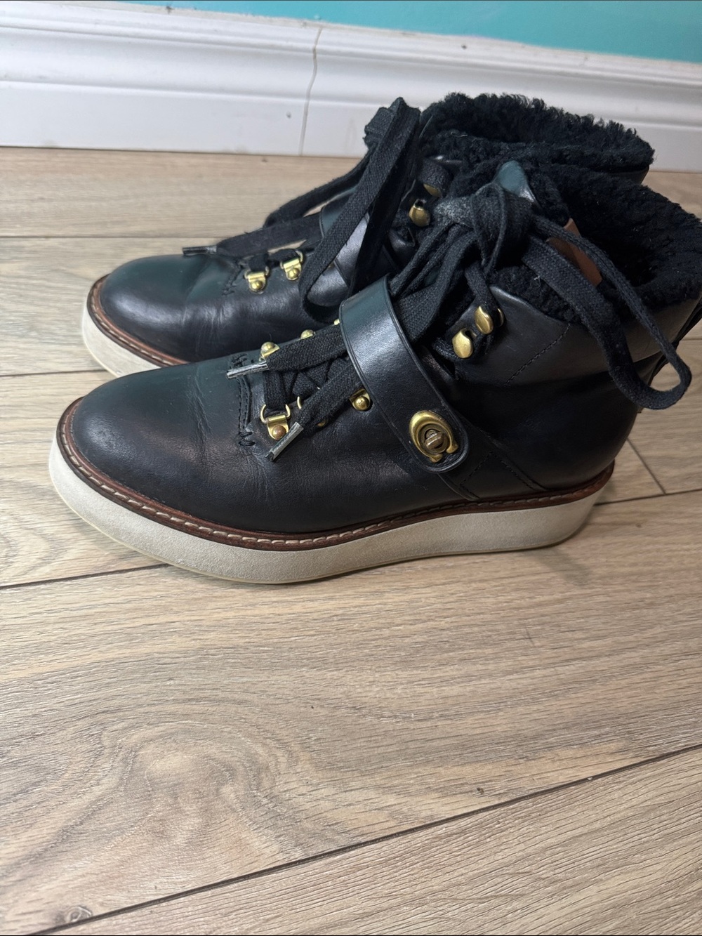 Coach Black Leather wedge Boots
